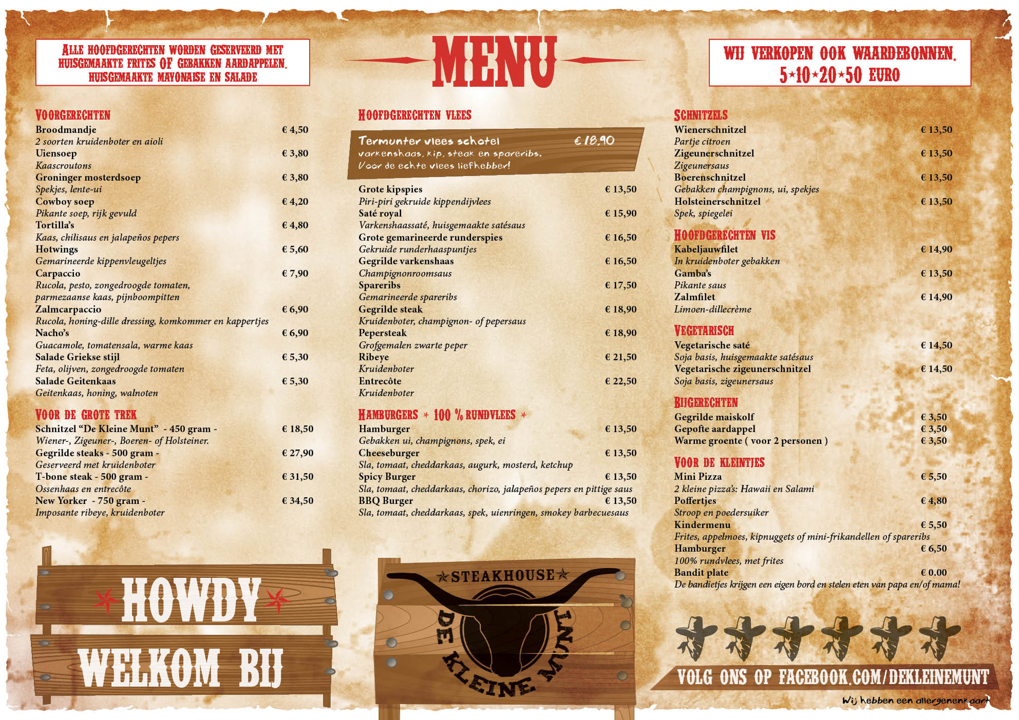 Menukaart | Steakhouse De Kleine Munt Menukaart | Steakhouse De Kleine Munt